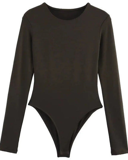 HXAO 2025 Bodysuit Women Body Sexy Women Black Brown Dark Brown Slimming Bodysuit Thong Long Sleeve Top Rave Basic Bodysuit 066