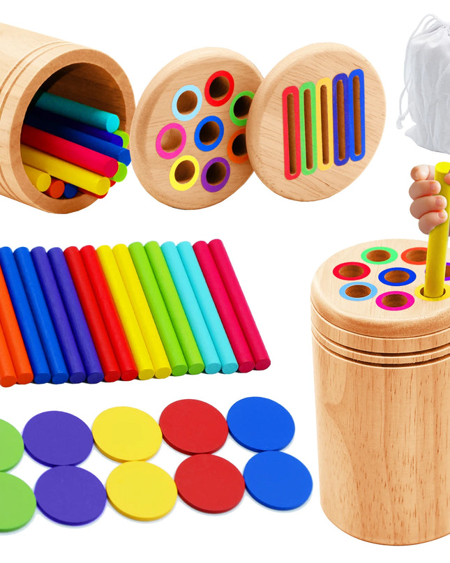 Montessori Wooden Toys Color Sorting Fine Motor Toys Shape Matching Sensory Toys Early Educational Puzzle Toys for Toddlers
