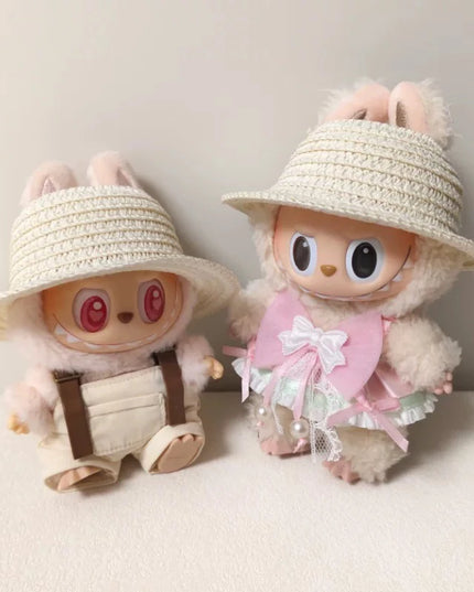 Labubu open top straw hat, party clothing accessories, rustic style Labubu baby clothes decoration accessories (hat only)