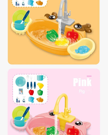Toy Kitchen Set for Toddlers with Electric Circulating Water, Dishwasher Sink, Imaginative Pretend Play for Kids Boys Girls Ages