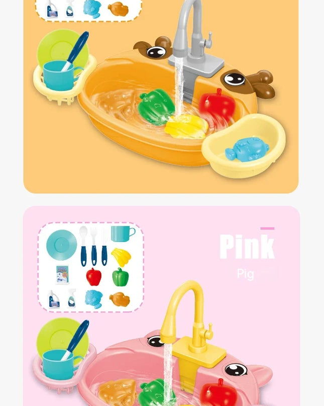 Toy Kitchen Set for Toddlers with Electric Circulating Water, Dishwasher Sink, Imaginative Pretend Play for Kids Boys Girls Ages