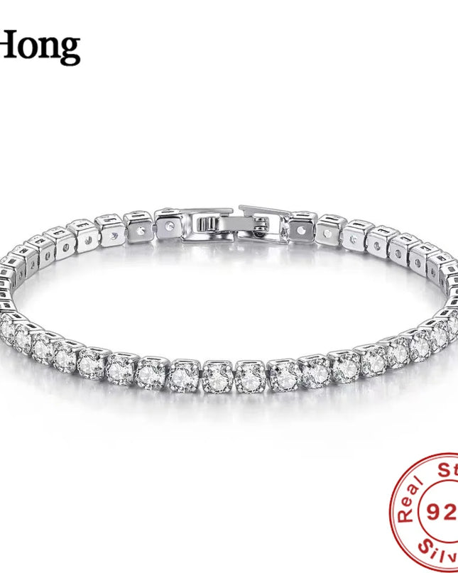 Lihong S925 Sterling Silver Bracelet Zirconia Tennis Ball Women Fashion Simple Engagement Wedding Charm Jewelry 4mm 16-20cm
