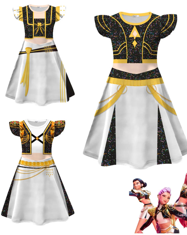 Kids K-Pop Demon Hunters Zoey Rumi Mira Costume Fancy Dress Cosplay Huntrix Idol Movie Cosplay for Girls Kids Halloween Carnival