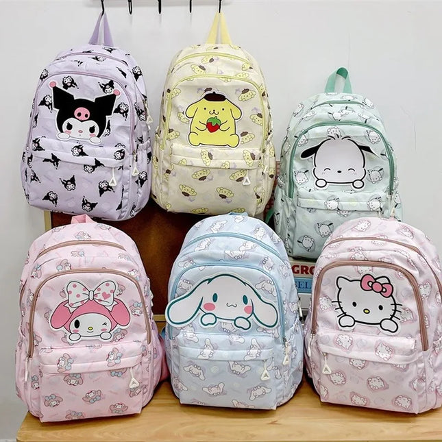 Sanrio Backpack For Kids Cartoon Hello Kitty Kuromi Bookbag Student Teenager Girl Boy Nylon Shoulders Bag Schoolbag Kawaii Bags