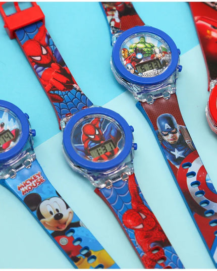 Flash Light Frozen Mickey Kids Watches For Girls Cartoon Spiderman Children Watch Boys School Student Digitel Clock Gifts