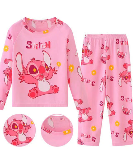 New Spring Children's Clothing Sets Stitch Angel Boy Sleepwear Long sleeved pants Clothes Kids Pajamas Set Baby Girls Pyjamas