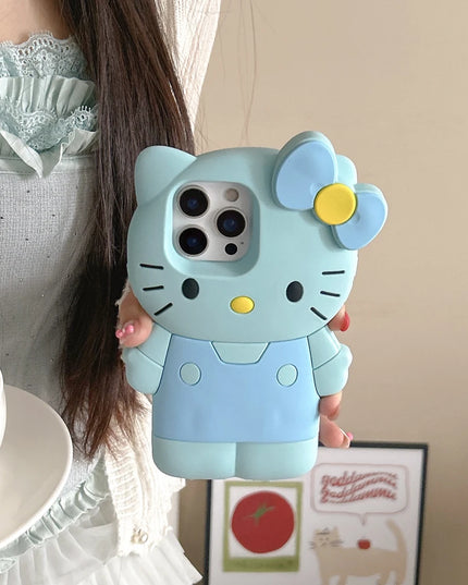 Cute Cartoon Sanrio Hello Kitty Phone Case For iPhone 16 15 14 13 12 11 Pro Max Shockproof 3D Stereoscopic Soft Silicone Cover