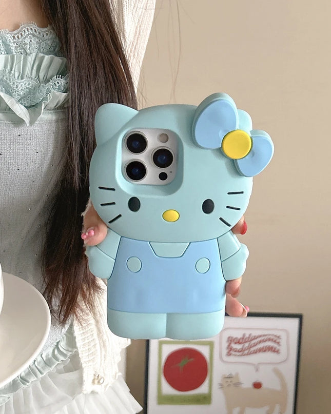Cute Cartoon Sanrio Hello Kitty Phone Case For iPhone 16 15 14 13 12 11 Pro Max Shockproof 3D Stereoscopic Soft Silicone Cover