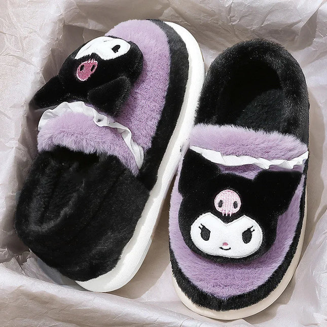 Anime Cartoon Kawaii Hello Kitty My Melody Cinnamoroll Kuromi Slippers Cute Home Thick-Soled Plush Slippers Girls Surprise Gift