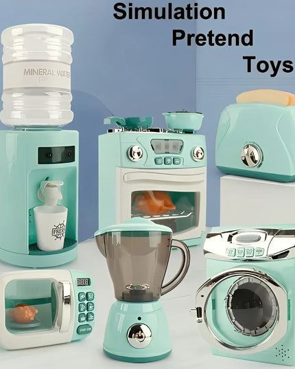 Kitchen Toys Set Kids Pretend Play Home Appliances Washing Machine Toaster Microwave Juicer Egg Cooker Girls Boys Play House Toy