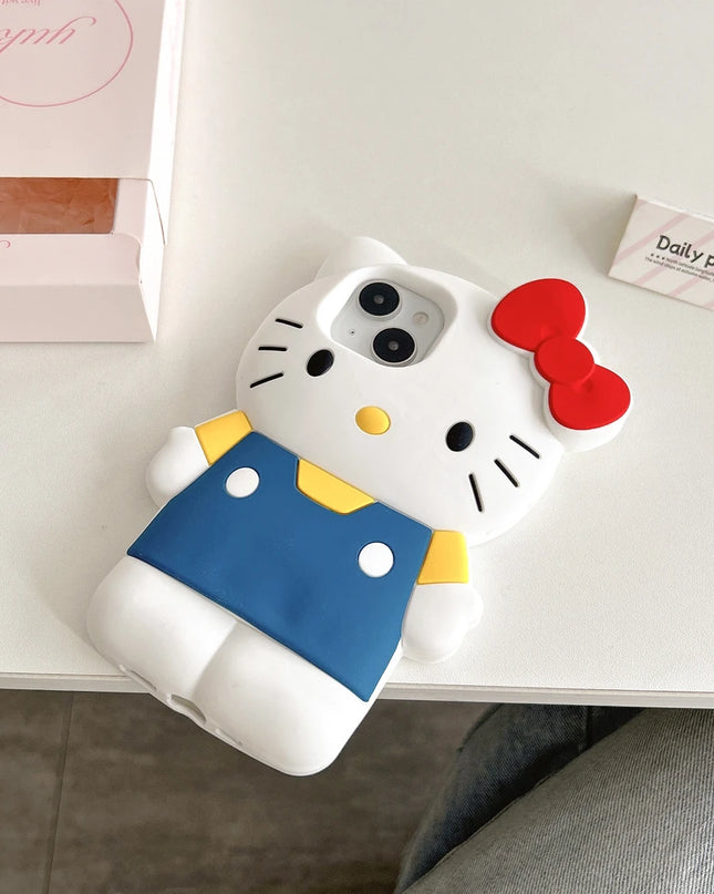 Cute Cartoon Sanrio Hello Kitty Phone Case For iPhone 16 15 14 13 12 11 Pro Max Shockproof 3D Stereoscopic Soft Silicone Cover