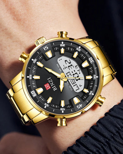 Men Watches 2025 Top Brand Luxury relogio masculino Gold Stainless Steel Band Wrist Watch For Male Clock Men Dual Display watch