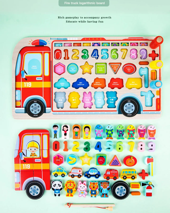 Montessori Educational Wooden Toys Preschool Children Fire Truck Busy Board Math Fishing Games Early Toys For Kids Xmas Gifts