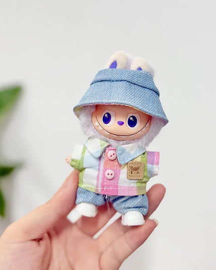 Handsome Labubu 4.0 Clothes Kawaii Bucket Hat Shirt Pants Set Mini Plush Doll Clothing Fashion Doll Accessories Gift