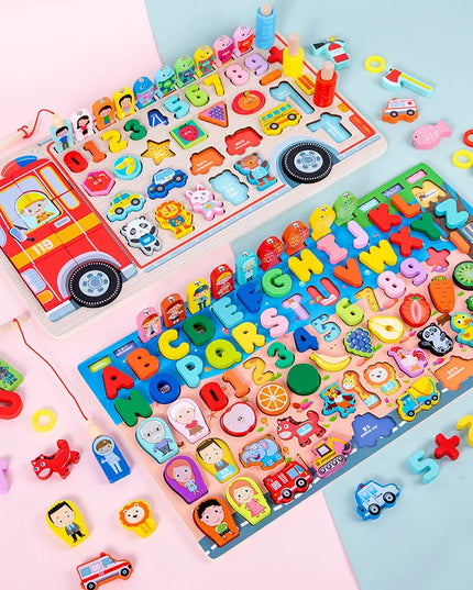 Montessori Educational Wooden Toys Preschool Children Fire Truck Busy Board Math Fishing Games Early Toys For Kids Xmas Gifts
