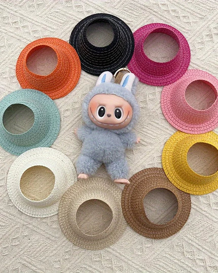 Labubu open top straw hat, party clothing accessories, rustic style Labubu baby clothes decoration accessories (hat only)