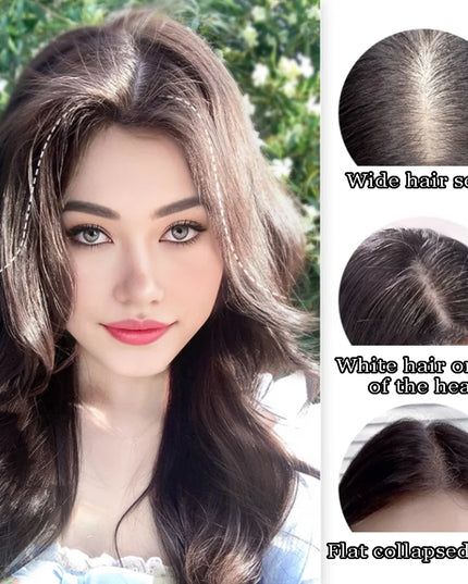 AOSI Synthetic Eight-character Bangs Wig For Women With High Hair Volume And High Skull Covering Gray Hair Replacement Wig