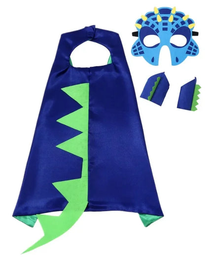 Kids Blue Dinosaur Cloak Dress Up Costume with Tail Mask Animal Play Children Halloween Party Wrist Toys Gifts
