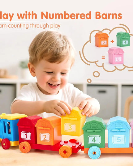Toddler Learning Toys Montessori Train Set with Farm Animals Counting Sorting Toys Fine Motor Finger Puppets Games For Gifts