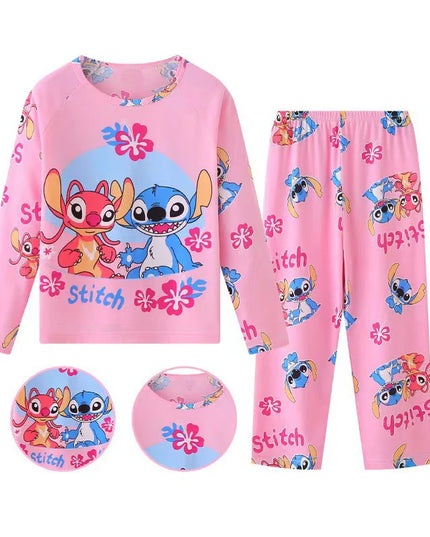 New Spring Children's Clothing Sets Stitch Angel Boy Sleepwear Long sleeved pants Clothes Kids Pajamas Set Baby Girls Pyjamas