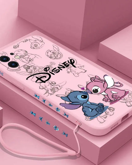 Disneys Super Cute Stitchs Couple Case For iPhone 16 15 14 13 12 11 Pro Max Mini X XR XSMAX 8 7 6S Plus Cover With Hand Strap