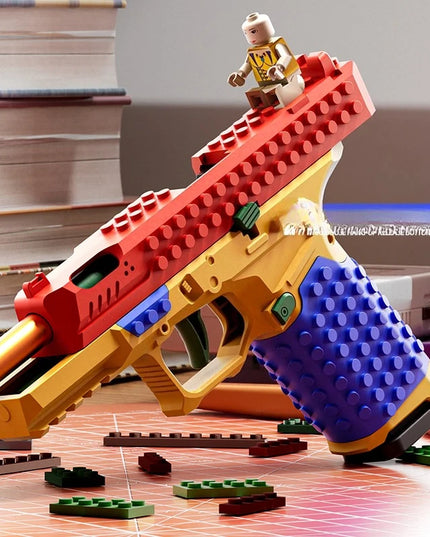 Building Block Pistol Shell Throwing Continuous Firing Airsoft Blowback Empty Hanging Toy Gun Outdoor CS Weapon for Boys Adult