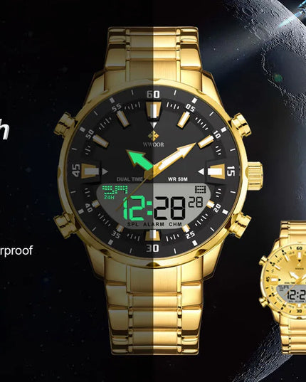 Sports Watches For Men Fashion Quartz Men Big Clock WWOOR Top Brand Luxury Military Full Steel Waterproof Chronograph Wristwatch