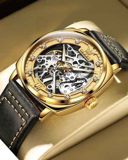 OLEVS 6651 Top Brand Men Watches Fashion Dress Automatic Mechanical Wristwatch Wateproof Luminous Hollow Flywheel Watch for man