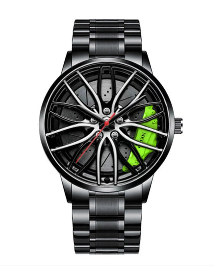 Car Watches For Men Waterproof Stainless Steel Quartz Wrist Watch Sports Men's Watches With Car Wheel Rim Hub Design