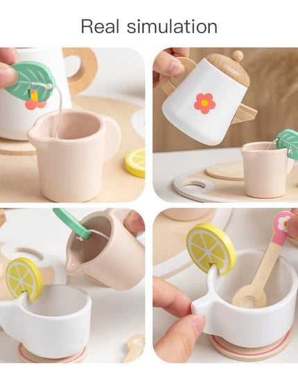 Kids Pretend Play Toys Popular Kids Kitchen Toys Realistic Wooden Tea Set Party Toy Set