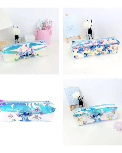 Disney Stitch Cartoon Student Stationery Laser Pencil Bag TPU Waterproof Multifunction Stationery Storage Bag