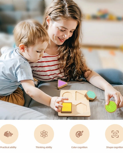 Montessori Wood Toys 0-12Months Baby Colorful Geometry Grasping Board Toys Newborn Sensory Touch Shape Recognition Game Toy Gift
