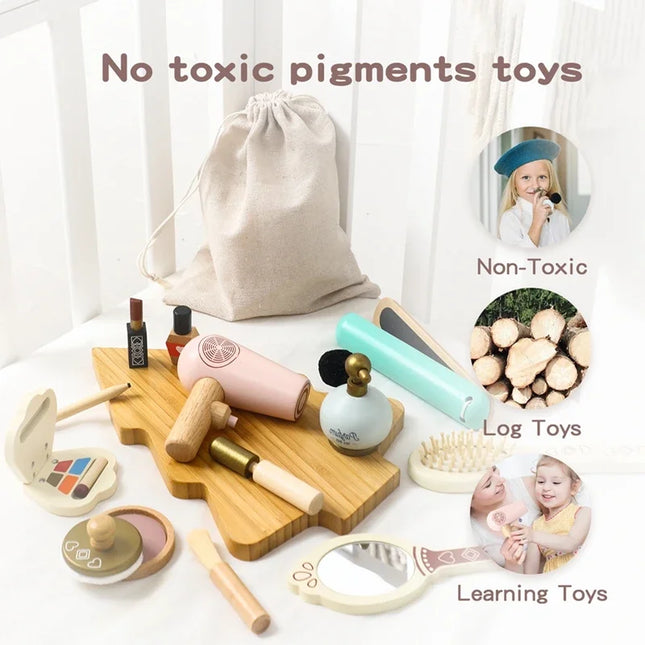 Wooden Baby Toys Simulation Cosmetics Set Pretend Makeup Toys Girls Playing House Game Children Early Education Montessori Toys