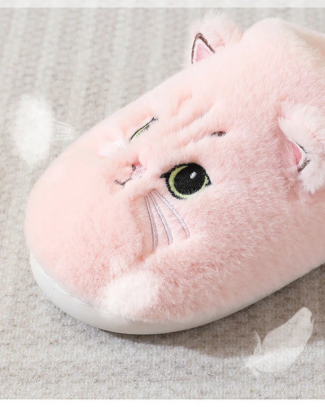 Winter Warm Slipper Women House Fuzzy Cat Cartoon Fur Plush Indoor Lazy Female Thermal Home Shoe Furry Funny Flat flip flop