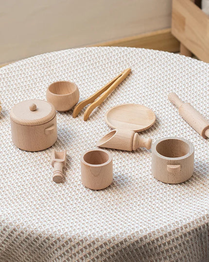 Montessori Sensory Enlighten Puzzle Toys Set Simulated Kitchen Tea Set Family Experience Early Childhood Education Wooden Toys