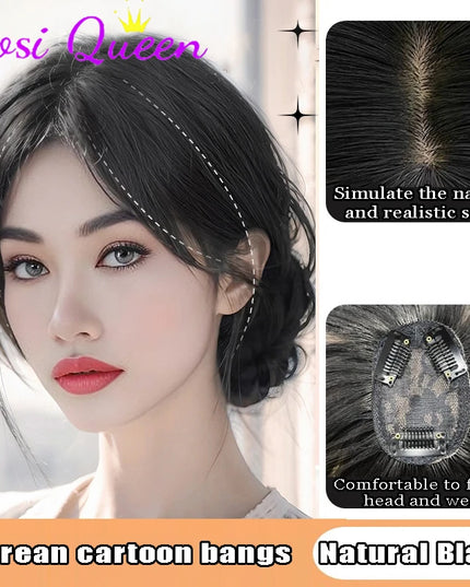 AOSI Synthetic Eight-character Bangs Wig For Women With High Hair Volume And High Skull Covering Gray Hair Replacement Wig