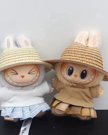 Labubu open top straw hat, party clothing accessories, rustic style Labubu baby clothes decoration accessories (hat only)