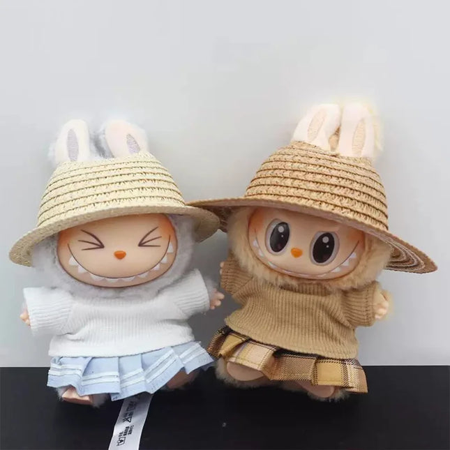 Labubu open top straw hat, party clothing accessories, rustic style Labubu baby clothes decoration accessories (hat only)