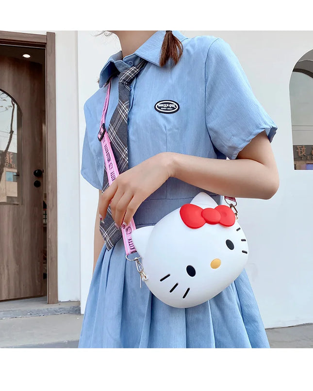 Hello Kitty Silicone Crossbody Bags Women Girls Kawaii 11cm/19cm Messenger Bag 3d Shoulder Small Purse Phone Bag Girlfriend Gift