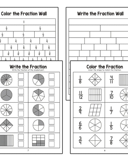 Montessori Fractions Workbook Arithmetic Learning Teaching Aids Grade 3-4 Primary School Math Cognitive Training Test Book