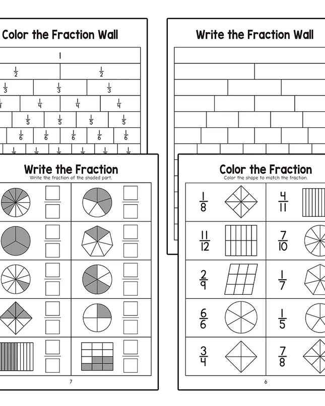 Montessori Fractions Workbook Arithmetic Learning Teaching Aids Grade 3-4 Primary School Math Cognitive Training Test Book