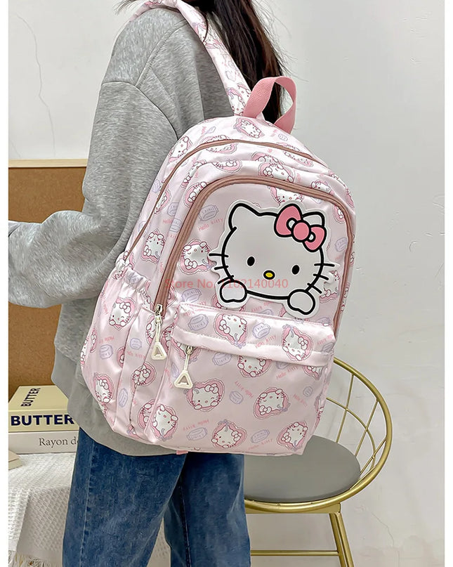 Sanrio Backpack For Kids Cartoon Hello Kitty Kuromi Bookbag Student Teenager Girl Boy Nylon Shoulders Bag Schoolbag Kawaii Bags