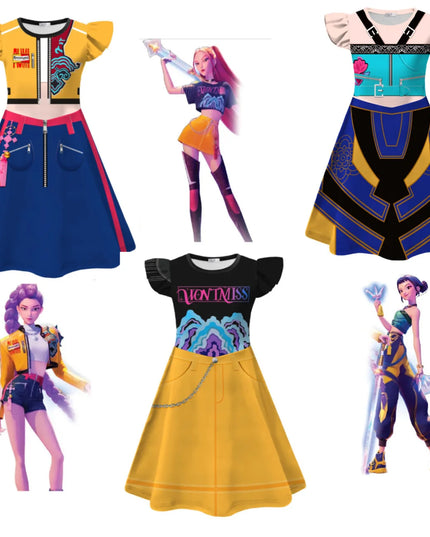 Kids KPop Demon Hunters Dress Clothes Cosplay Costume Girls Cartoon Rumi Dresses Children Casual Girl Dress Halloween Xmas Party