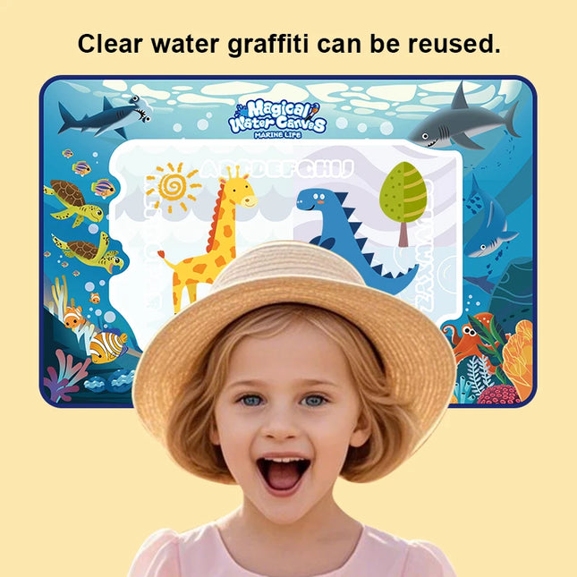 100*80CM Magic Water Doodle Mat for Kids - Reusable Waterproof Drawing Board with Magic Pens, Educational Art Toy for kids