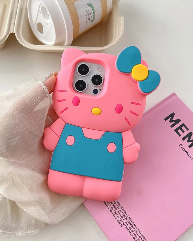 Cute Cartoon Sanrio Hello Kitty Phone Case For iPhone 16 15 14 13 12 11 Pro Max Shockproof 3D Stereoscopic Soft Silicone Cover