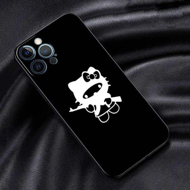 Phone Case For iPhone 11 12 13 14 Pro Max Mini XS XR X 8 7 6S 6 15 se Plus Black Silicone Cover Fundas Cute Cool Hello Kitty Cat