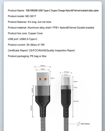 USB TYPE C Fast Charge Cable Android Micro USB line USB to LIGHTNING Extend Charging Cable for iPhone 14 Xiaomi OnePlus Samsung