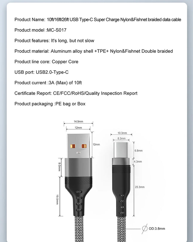 USB TYPE C Fast Charge Cable Android Micro USB line USB to LIGHTNING Extend Charging Cable for iPhone 14 Xiaomi OnePlus Samsung