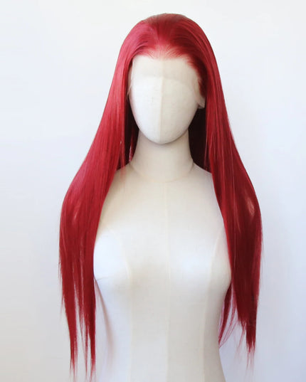 Red Wig 13x4 Synthetic Lace Front Wig Long Straight Dark Red Lace Front Synthetic Wig Pre Plucked Heat Resistant Fiber Hair