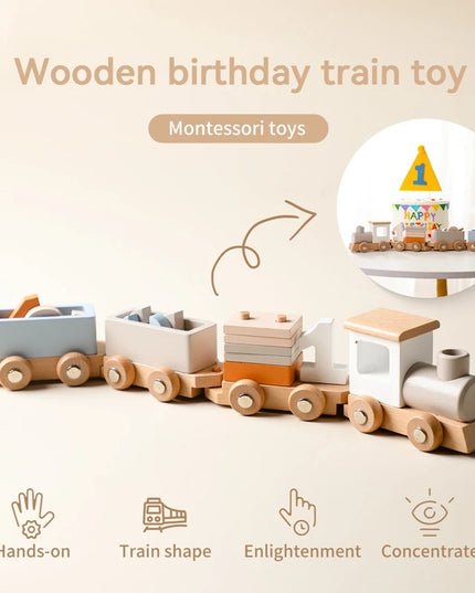 Montessori Toys Wooden Train Birthday Toy Baby Educational Toys Wooden Trolley Baby Learning Toys Number Of Wood Baby Toys Gifts